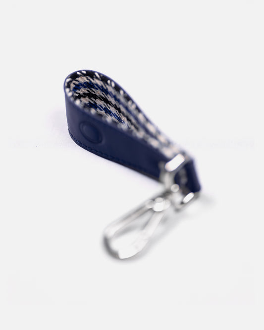 Leather Keychain - Pepita Blue & White