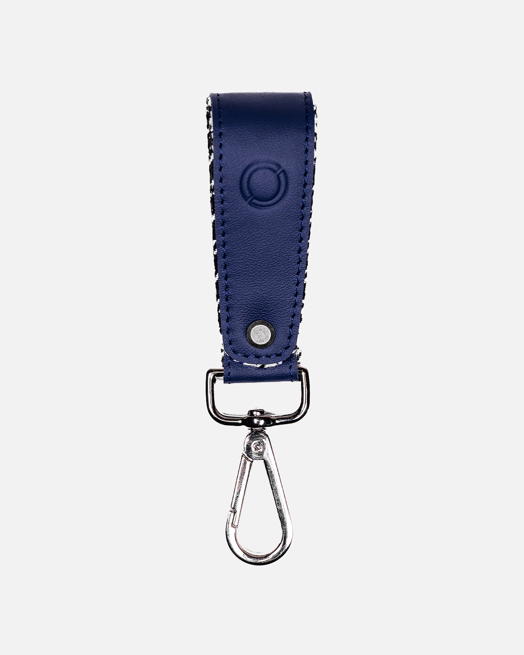 Leather Keychain - Pepita Blue & White